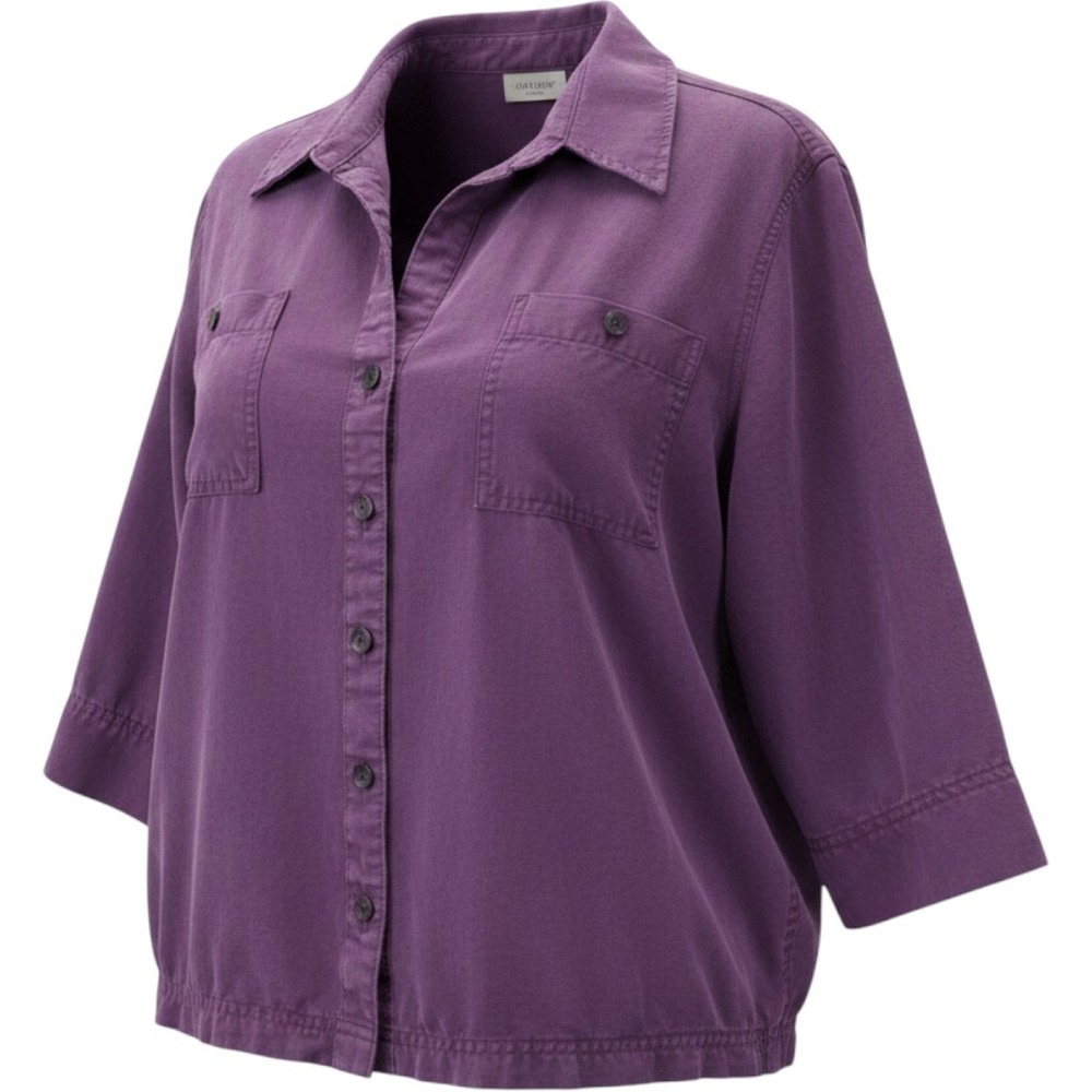 Pappagallo Petite PL Purple 100% Tencel Lyocell Button Down Shirt Soft Relaxed